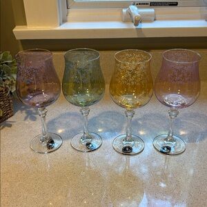 Set of (4) NWT Cristalleria Fumo Hand Made in Italy Tulip Wine Glasses
